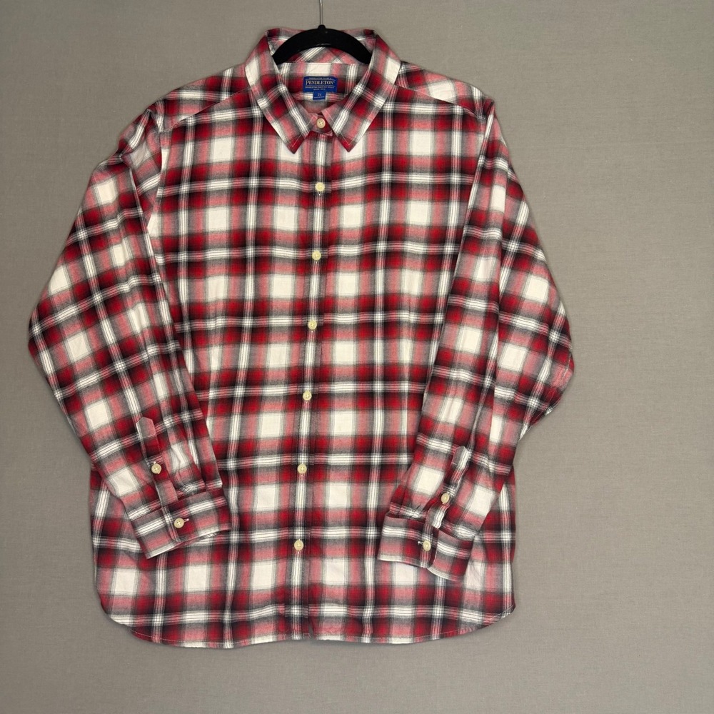 Pendleton Womens 2X Red White Plaid Cotton Button Down Long Sleeve Shirt Cotton